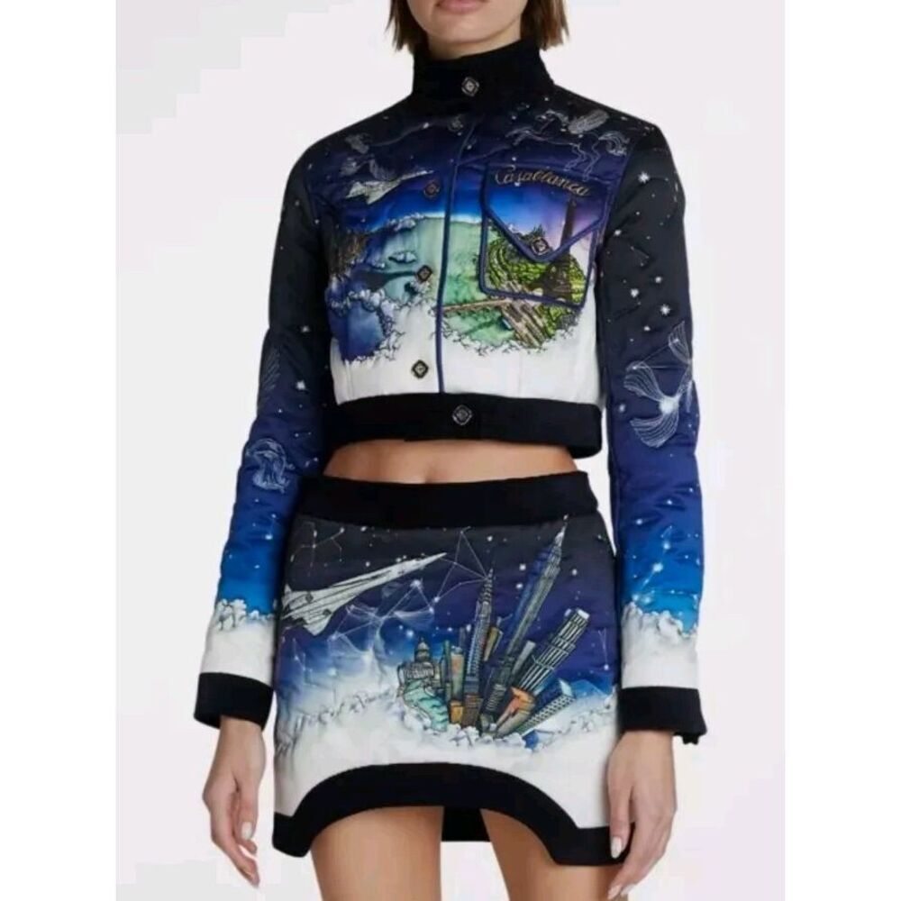 CASABLANCA Night Flight Graphic Quilted Mini Skirt Size 36 4 NEW